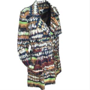 Vertigo Paris Trench Coat Pockets Belted Lining L Colorful Artsy